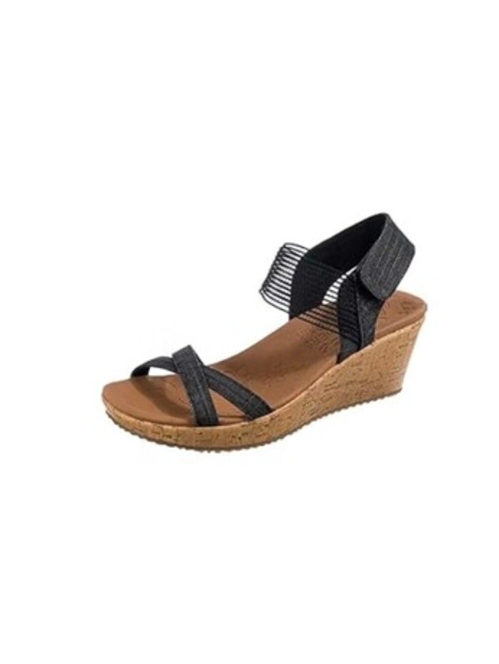 Skechers Black Strappy Wedge Sandals with Cork Heel Sz. 10